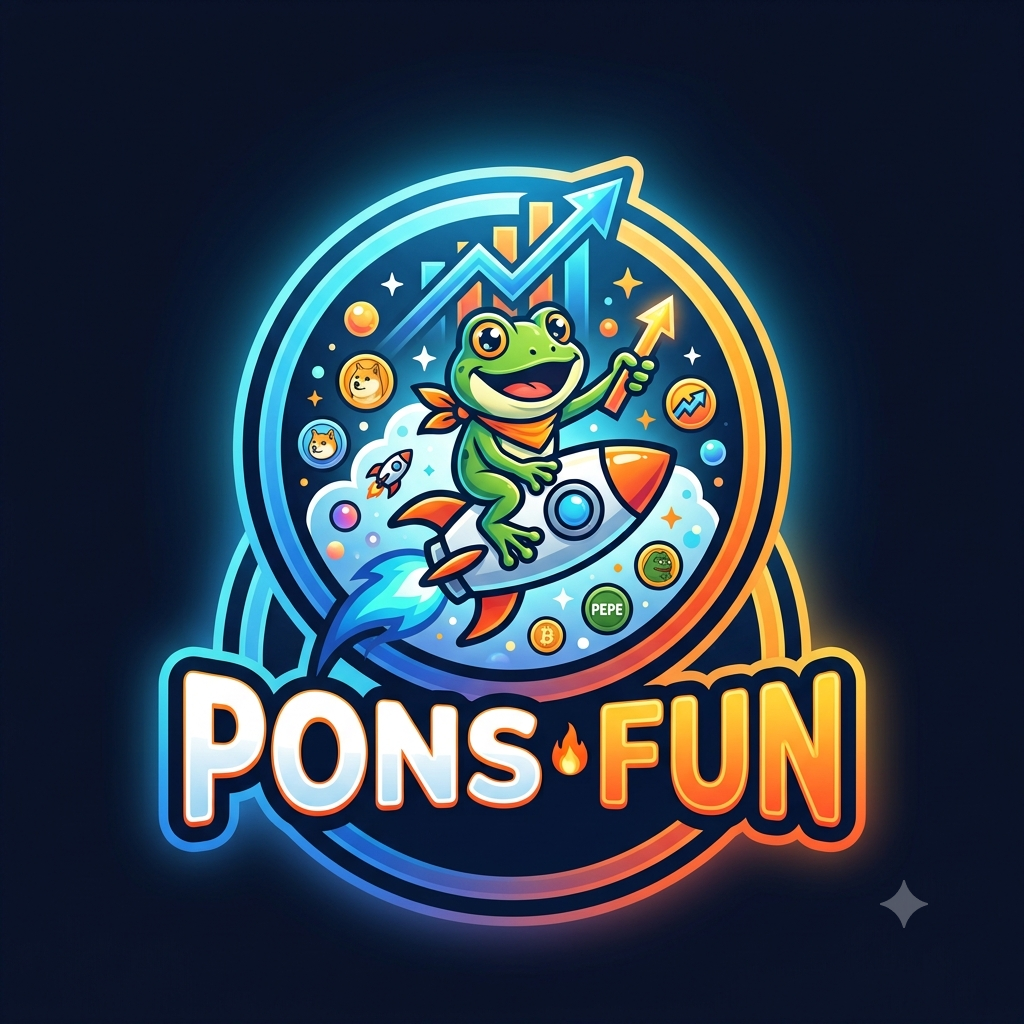 Pons Fun logo: neon frog riding a rocket
